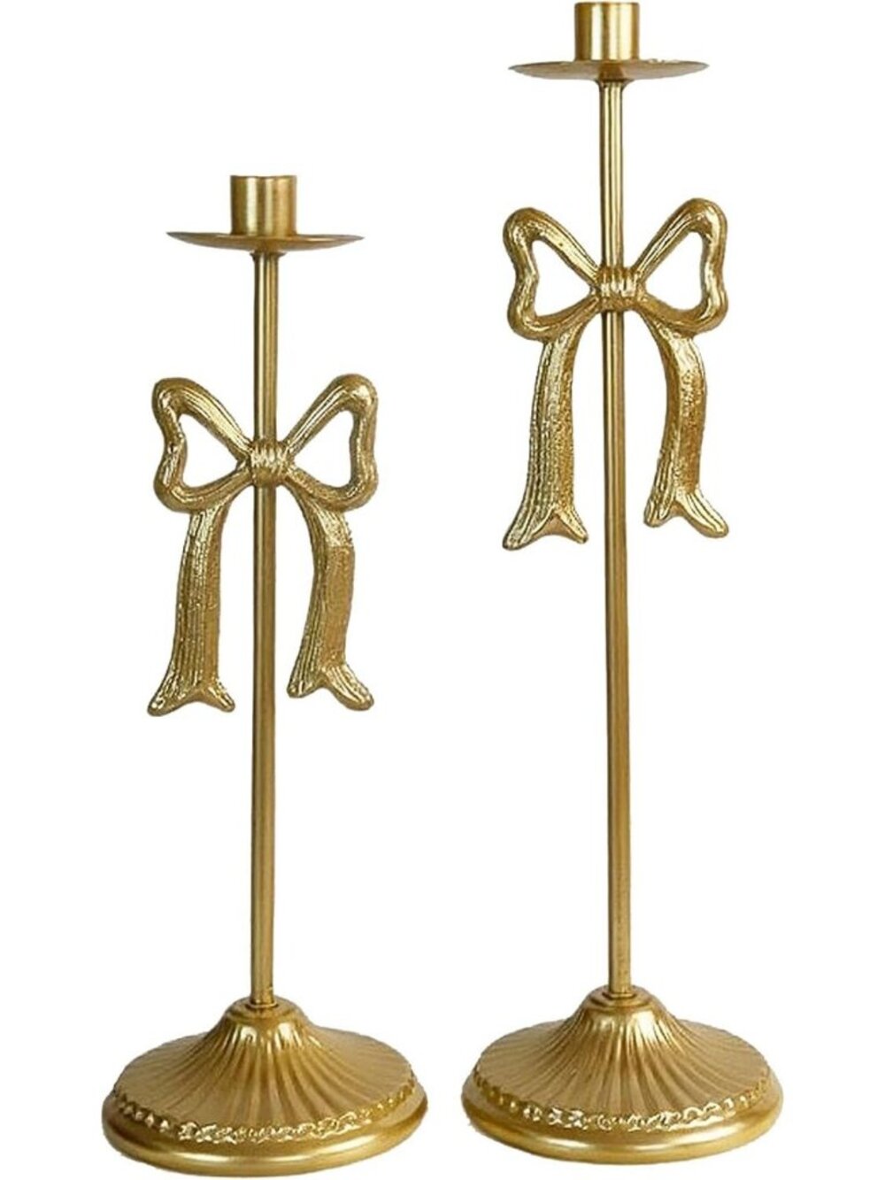 Set of 2 Modern Bow Taper Candle Holders - Vintage Gold Decorative Centerpiece